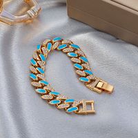 New Two-color Oil Dripping Rhinestones Cuban Bracelet Fashion Brand Thick Chain Anklet main image 4