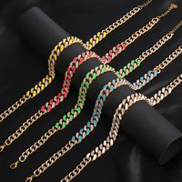 Hip-hop Two-color Rhinestone Thick Chain Necklace Fashion Trendy Oil Drop Cuban Chain main image 4