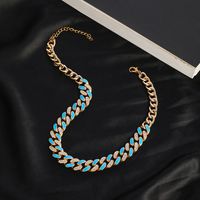 Hip-hop Two-color Rhinestone Thick Chain Necklace Fashion Trendy Oil Drop Cuban Chain main image 5
