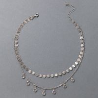 2021 Korean Version Of The New Jewelry Silver Disc Multi-layer Necklace Rhinestone, Double-layer Necklace main image 1
