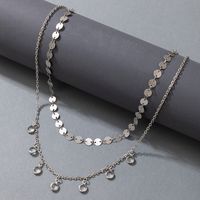 2021 Korean Version Of The New Jewelry Silver Disc Multi-layer Necklace Rhinestone, Double-layer Necklace main image 5