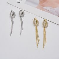 S925 Silver Needle Earrings Long Tassel Inlaid Rhinestone Knot Personality Exaggerated Temperament Earrings main image 4