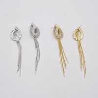 S925 Silver Needle Earrings Long Tassel Inlaid Rhinestone Knot Personality Exaggerated Temperament Earrings main image 5