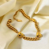 New Three Love Hearts Inlaid Zirconium Cuban Chain Bracelet Vacuum Plating 18k Gold Bracelet Jewelry main image 1
