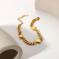 New Three Love Hearts Inlaid Zirconium Cuban Chain Bracelet Vacuum Plating 18k Gold Bracelet Jewelry main image 3