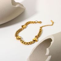 New Three Love Hearts Inlaid Zirconium Cuban Chain Bracelet Vacuum Plating 18k Gold Bracelet Jewelry main image 4
