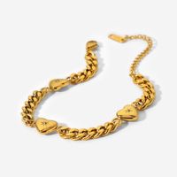 New Three Love Hearts Inlaid Zirconium Cuban Chain Bracelet Vacuum Plating 18k Gold Bracelet Jewelry main image 5