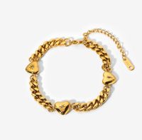 New Three Love Hearts Inlaid Zirconium Cuban Chain Bracelet Vacuum Plating 18k Gold Bracelet Jewelry main image 6