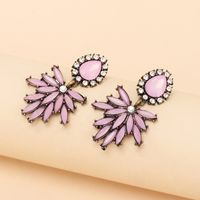 Fashion Acrylic Rhinestone Earrings Cross-border Cold Wind Design Temperament Pink Leaf Earrings main image 2