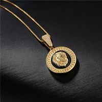 Aogu Cross-border Supply European And American Fashion Drop Oil Lion's Head Pendant Necklace Copper Plating 18k Gold Hip Hop Ear Accessories main image 3