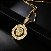 Aogu Cross-border Supply European And American Fashion Drop Oil Lion's Head Pendant Necklace Copper Plating 18k Gold Hip Hop Ear Accessories main image 5
