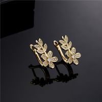 Aogu Europe And America Cross Border Hot Sale New Product Copper Plating 18k Gold Micro Inlaid Zircon Leaf-shaped Earring Female Ins Internet Celebrity Same Style main image 3