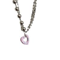 European And American Internet Hot Sweater Chain Accessories Ins Cuban Chain Pink Oil Painting Sweet Cool Hot Girl Peach Heart Necklace Earrings For Women main image 6