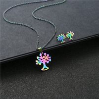 Cross-border Foreign Trade Ornament Colorful Stainless Steel Earrings And Necklace Set European And American Personalized Colorful Lucky Tree Clavicle Chain main image 3