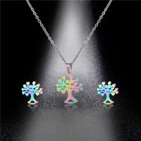 Cross-border Foreign Trade Ornament Colorful Stainless Steel Earrings And Necklace Set European And American Personalized Colorful Lucky Tree Clavicle Chain main image 4