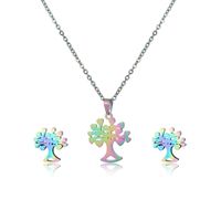 Cross-border Foreign Trade Ornament Colorful Stainless Steel Earrings And Necklace Set European And American Personalized Colorful Lucky Tree Clavicle Chain main image 6