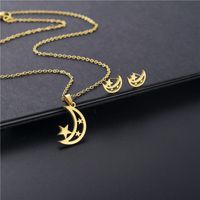 Star Moon Set Stainless Steel Hollow Star Moon Necklace Earrings Three-piece Clavicle Chain main image 3