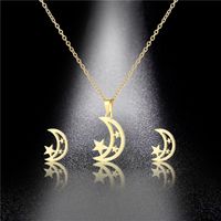 Star Moon Set Stainless Steel Hollow Star Moon Necklace Earrings Three-piece Clavicle Chain main image 4