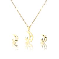 Star Moon Set Stainless Steel Hollow Star Moon Necklace Earrings Three-piece Clavicle Chain main image 6