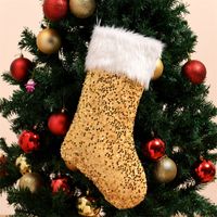 New Cross-border Sequin Plush White Edge Christmas Stockings Christmas Decoration Supplies Christmas Gift Bag Gift Bag main image 4