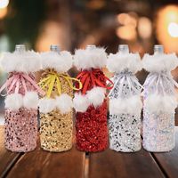 Cross-border New Arrival Christmas Decorations European And American Sequins Bottle Cover Plush Drawstring Wine Gift Box Hotel Dining Table Dress Up main image 2