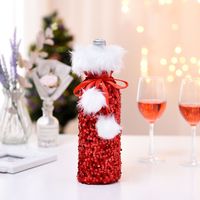 Cross-border New Arrival Christmas Decorations European And American Sequins Bottle Cover Plush Drawstring Wine Gift Box Hotel Dining Table Dress Up main image 4