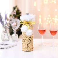 Cross-border New Arrival Christmas Decorations European And American Sequins Bottle Cover Plush Drawstring Wine Gift Box Hotel Dining Table Dress Up main image 5