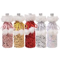 Cross-border New Arrival Christmas Decorations European And American Sequins Bottle Cover Plush Drawstring Wine Gift Box Hotel Dining Table Dress Up main image 6