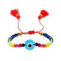 Simple Bohemian Ethnic Style Colored Glaze Blue Eye Beads Rainbow Crystal Beaded Tassel Couple Small Bracelet main image 4