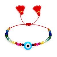 Simple Bohemian Ethnic Style Colored Glaze Blue Eye Beads Rainbow Crystal Beaded Tassel Couple Small Bracelet main image 6