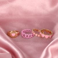 Cross-border Ins New Style Pink Love Heart-shaped Ring Set Creative Sweet Peach Heart Drop Oil Ring Color Retention Four-piece Set main image 3