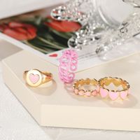 Cross-border Ins New Style Pink Love Heart-shaped Ring Set Creative Sweet Peach Heart Drop Oil Ring Color Retention Four-piece Set main image 4