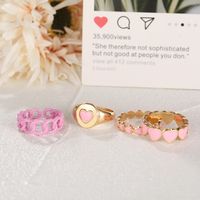 Cross-border Ins New Style Pink Love Heart-shaped Ring Set Creative Sweet Peach Heart Drop Oil Ring Color Retention Four-piece Set main image 5