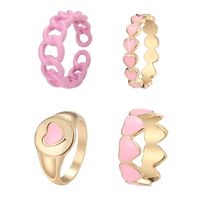 Cross-border Ins New Style Pink Love Heart-shaped Ring Set Creative Sweet Peach Heart Drop Oil Ring Color Retention Four-piece Set main image 6