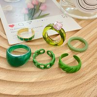 New Retro Fashion Ring Set Version Creative Green Dripping Love Resin Ring 6-piece Set main image 1
