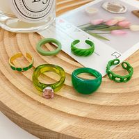 New Retro Fashion Ring Set Version Creative Green Dripping Love Resin Ring 6-piece Set main image 3