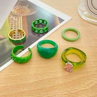 New Retro Fashion Ring Set Version Creative Green Dripping Love Resin Ring 6-piece Set main image 4