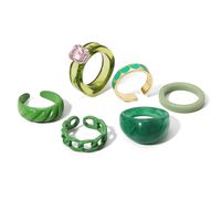 New Retro Fashion Ring Set Version Creative Green Dripping Love Resin Ring 6-piece Set main image 6