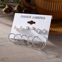 New Retro Simple Temperament Jewelry Plain Circle Silver Simple Earring Set 6-piece Set main image 4