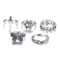 2021 New Retro Creative Simple Jewelry Dark Atmosphere Butterfly Dagger Snake Ring 5-piece Set main image 6