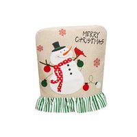 Hong Kong Love Christmas Embroidery Elderly Snowman Chair Cover Linen Lace Chair Cover Christmas Back Cushion Decoration main image 4
