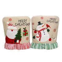 Hong Kong Love Christmas Embroidery Elderly Snowman Chair Cover Linen Lace Chair Cover Christmas Back Cushion Decoration main image 5