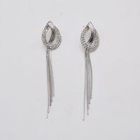 S925 Silver Needle Earrings Long Tassel Inlaid Rhinestone Knot Personality Exaggerated Temperament Earrings sku image 2