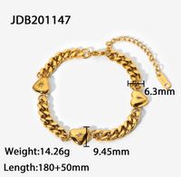 New Three Love Hearts Inlaid Zirconium Cuban Chain Bracelet Vacuum Plating 18k Gold Bracelet Jewelry sku image 1