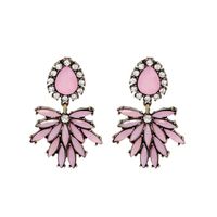 Fashion Acrylic Rhinestone Earrings Cross-border Cold Wind Design Temperament Pink Leaf Earrings sku image 1