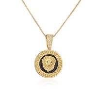 Aogu Cross-border Supply European And American Fashion Drop Oil Lion's Head Pendant Necklace Copper Plating 18k Gold Hip Hop Ear Accessories sku image 2