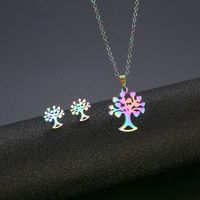 Cross-border Foreign Trade Ornament Colorful Stainless Steel Earrings And Necklace Set European And American Personalized Colorful Lucky Tree Clavicle Chain sku image 1