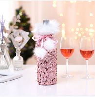 Cross-border New Arrival Christmas Decorations European And American Sequins Bottle Cover Plush Drawstring Wine Gift Box Hotel Dining Table Dress Up sku image 3