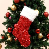 New Cross-border Sequin Plush White Edge Christmas Stockings Christmas Decoration Supplies Christmas Gift Bag Gift Bag sku image 1