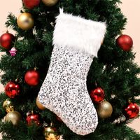 New Cross-border Sequin Plush White Edge Christmas Stockings Christmas Decoration Supplies Christmas Gift Bag Gift Bag sku image 3